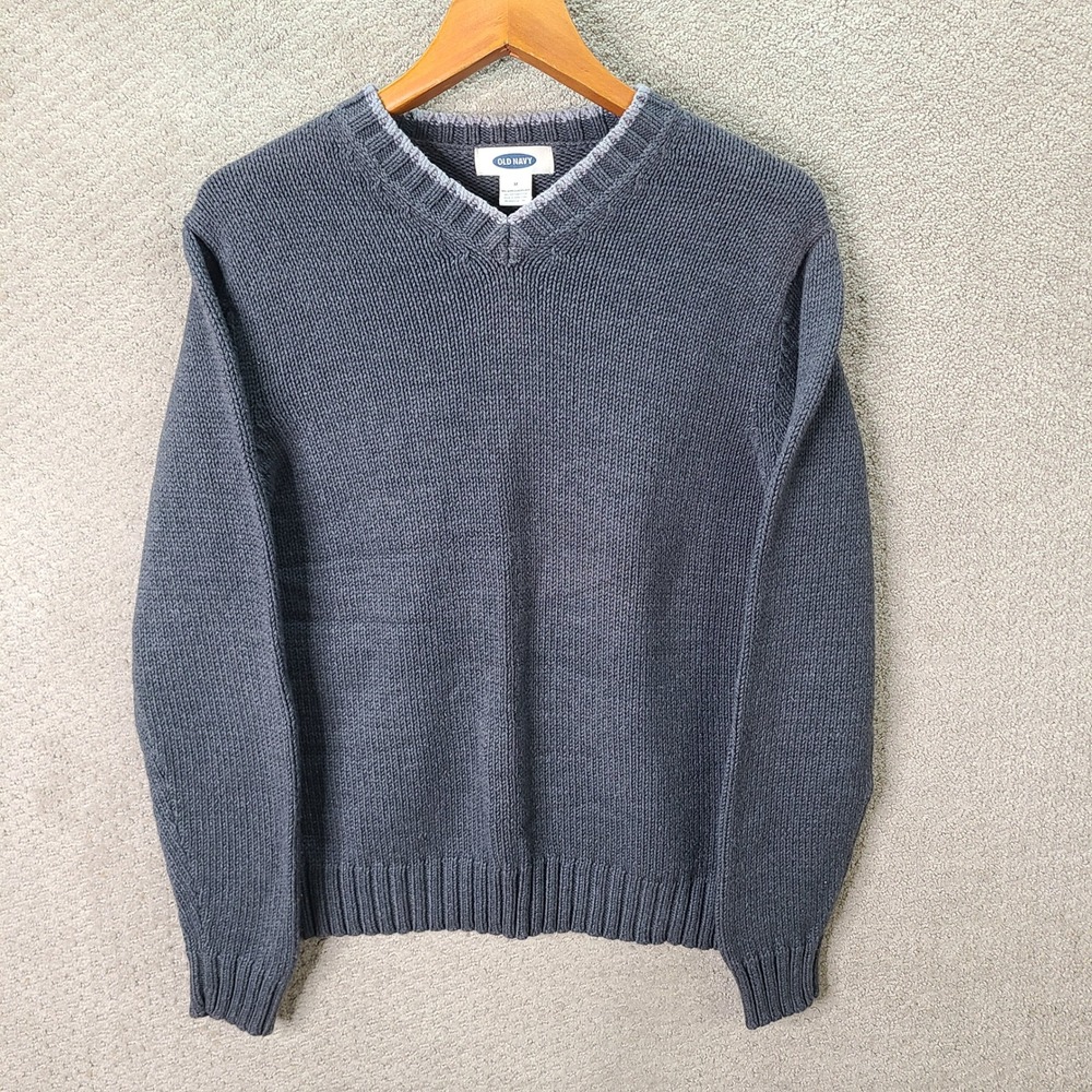 Old Navy Sweater Mens M Gray V Neck Knit Acrylic Cotton Long Sleeve Casual